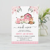 Invitation Aquarelle Rose Floral Grange Animaux de ferme Anni (Debout devant)