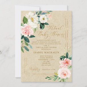 Invitation Aquarelle rose Floral Kraft Baby shower virtuel