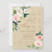 Invitation Aquarelle rose Floral Kraft Fête des mariées rusti (Devant)