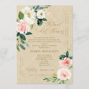 Invitation Aquarelle rose Floral Kraft Fête des mariées virtu