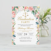 Invitation Aquarelle rose Floral Law School (Debout devant)
