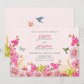 Invitation Aquarelle rose Floral mariage d'oiseaux tropicaux (Devant / Derrière)