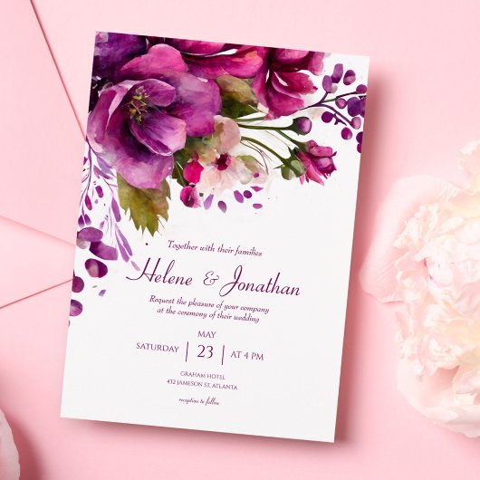 Invitation Aquarelle rose Floral Mariage élégant