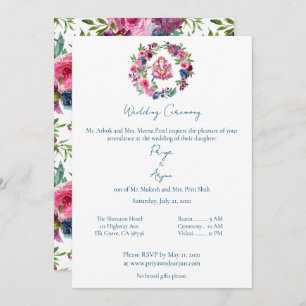 Invitation Aquarelle rose Floral Mariage Hindu Ganesh