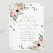 Invitation Aquarelle rose Floral Mariage moderne (Devant / Derrière)