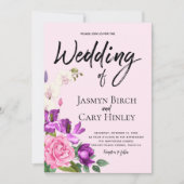 Invitation Aquarelle rose floral Mariage romantique (Devant)