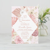 Invitation Aquarelle rose Floral moderne Rustique Quinceañera (Debout devant)