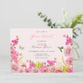 Invitation Aquarelle rose Floral oiseau tropical (Debout devant)