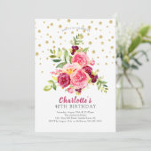 Invitation Aquarelle rose Floral Or Confetti Anniversaire (Debout devant)