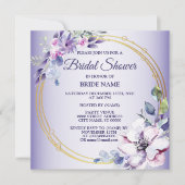 Invitation Aquarelle rose Floral or violet Fête des mariées (Devant)