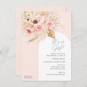 Invitation Aquarelle rose floral pampas bébé douche fille (Devant / Derrière)