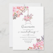 Invitation Aquarelle rose Floral Paris Quinceañera (Devant)