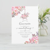 Invitation Aquarelle rose Floral Paris Quinceañera (Debout devant)