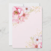 Invitation Aquarelle rose Floral Parties scintillant or Fête  (Dos)