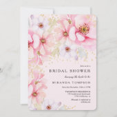 Invitation Aquarelle rose Floral Parties scintillant or Fête  (Devant)