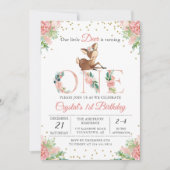 Invitation Aquarelle rose Floral Petit Cerf Premier anniversa (Devant)