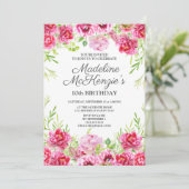 Invitation Aquarelle rose Floral Petite fille 10e anniversair (Debout devant)