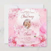 Invitation Aquarelle rose Floral Portrait Baptême (Devant)