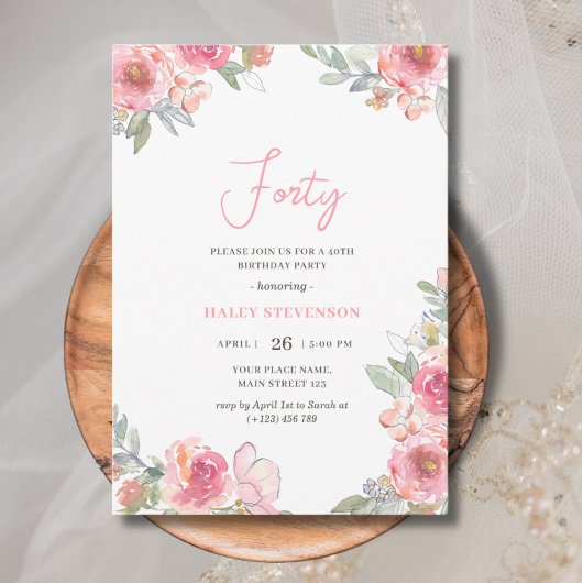 Invitation Aquarelle rose Floral Quarty Boho Chic Anniversair