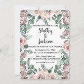 Invitation Aquarelle rose Floral Rose Mariage or (Devant)