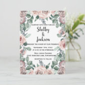 Invitation Aquarelle rose Floral Rose Mariage or (Debout devant)