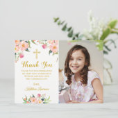 Invitation Aquarelle rose Floral Saint Communion Merci (Debout devant)