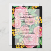 Invitation Aquarelle rose Floral sur Mariage noir (Devant)