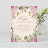 Invitation Aquarelle rose Floral Surprise 80e anniversaire (Debout devant)