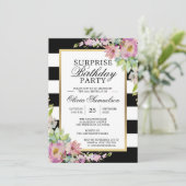 Invitation Aquarelle rose Floral SURPRISE Anniversaire (Debout devant)