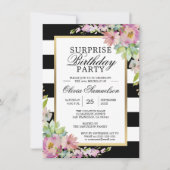 Invitation Aquarelle rose Floral SURPRISE Anniversaire (Devant)