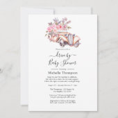 Invitation Aquarelle rose Floral Thème Paris Conduire par Dou (Devant)