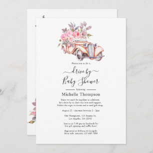 Invitation Aquarelle rose Floral Thème Paris Conduire par Dou