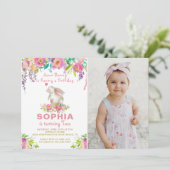 Invitation Aquarelle rose Floral Un peu de lapin Photo Annive (Debout devant)