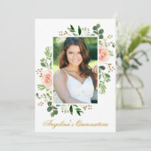 Invitation Aquarelle rose Floral Vert Photo Quinceanera (Debout devant)