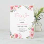 Invitation Aquarelle rose Floral Vingt et un Boho Anniversair (Debout devant)