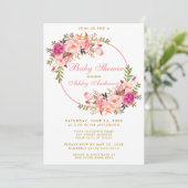 Invitation Aquarelle rose Floral Wreath Baby shower or (Debout devant)