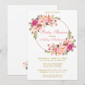Invitation Aquarelle rose Floral Wreath Baby shower or (Devant / Derrière)