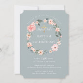 Invitation Aquarelle Rose Floral Wreath Baptême 1er anniversa (Devant)