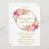 Invitation Aquarelle rose Floral Wreath Fête des mariées or (Devant / Derrière)