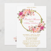 Invitation Aquarelle rose Floral Wreath Gold Fête des mariées (Devant / Derrière)