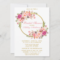 Aquarelle rose Floral Wreath Gold Fête des mariées
