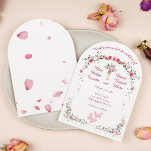 Invitation Aquarelle rose Florale Christian Mariage Arch