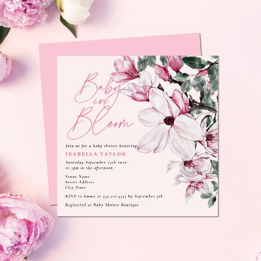 Invitation Aquarelle rose florale dans le Baby shower en fleu