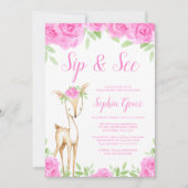 Invitation Aquarelle rose florale de cerfs Sip and See (Devant)