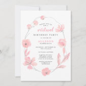 Invitation Aquarelle rose florale fête d'anniversaire virtuel (Devant)