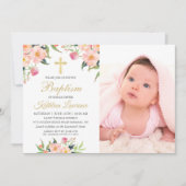 Invitation Aquarelle rose florale fille Baptême photo (Devant)