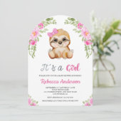 Invitation Aquarelle rose Florale mignonne Baby shower d'arc (Debout devant)