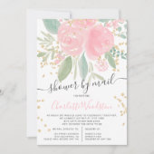 Invitation Aquarelle rose florale or baby shower par mail (Devant)