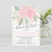 Invitation Aquarelle rose florale or baby shower par mail (Debout devant)