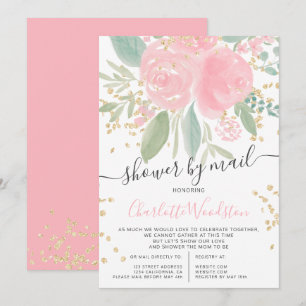 Invitation Aquarelle rose florale or baby shower par mail